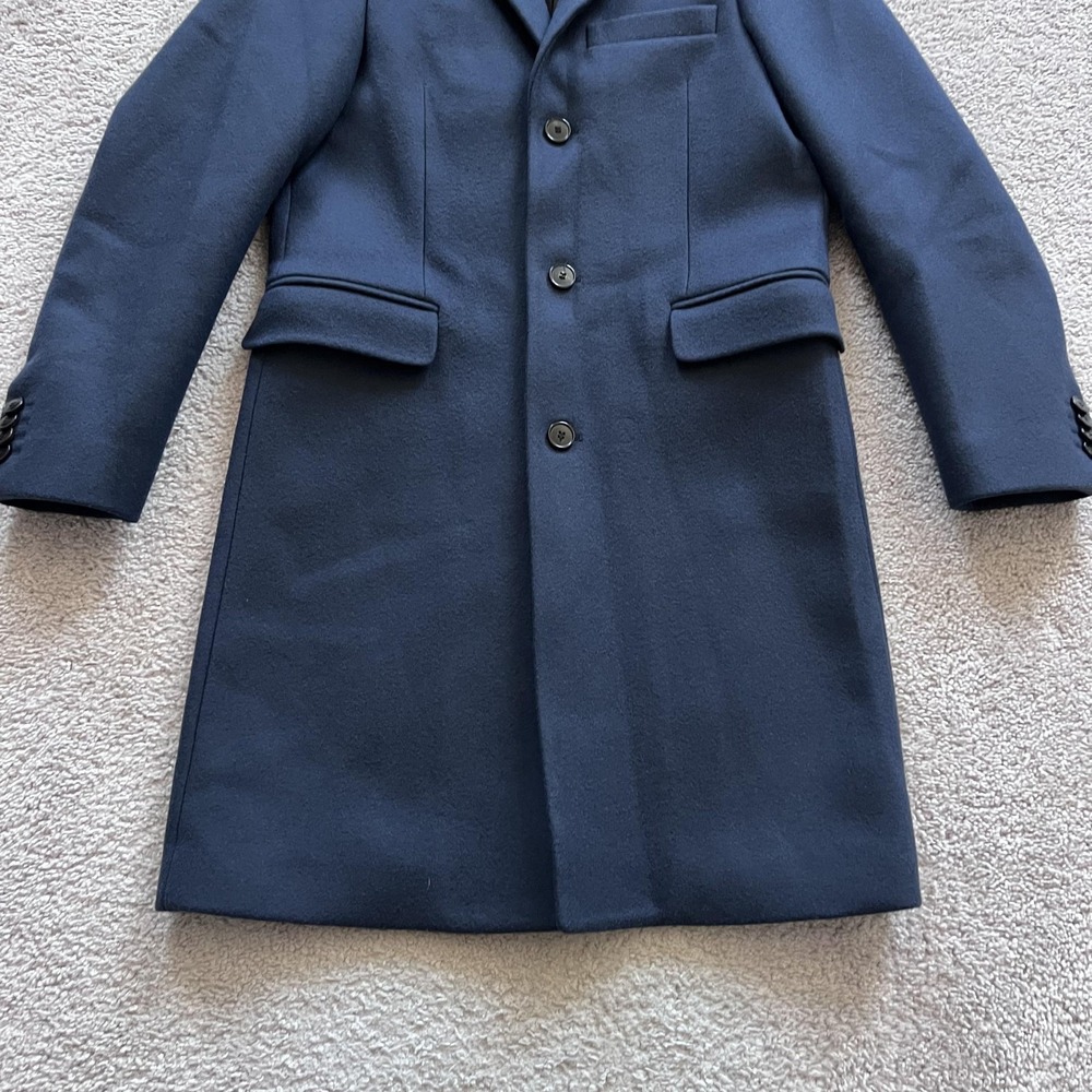 Acne Studios Garret Wool Overcoat Mens 46 Navy Blue Single Breasted Lined - Picture 3 of 15